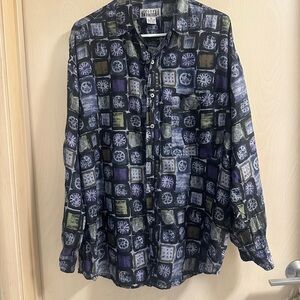 Men's Vintage Silk Multicolor Patterned Shirt Medium